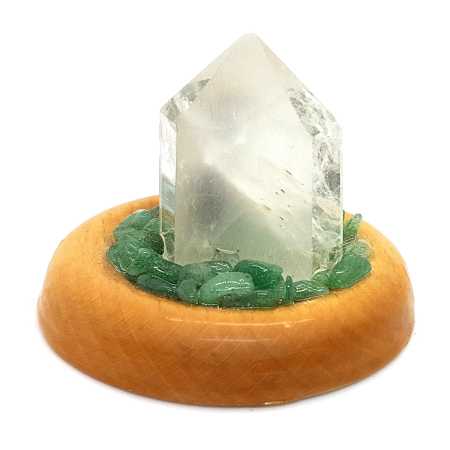 Buddha mit Bergkristall, Aventurin in Holzgefäß